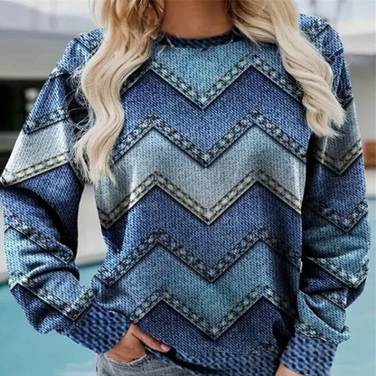 Women's relaxed fit sweatshirt with bold chevron pattern, soft fabric, perfect for casual everyday style