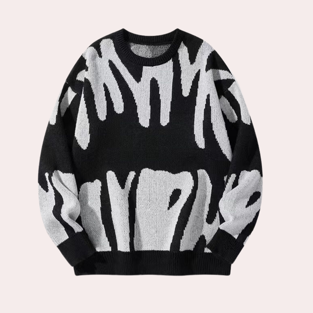 Men's Nordic-inspired knit sweater abstract pattern relaxed fit round neck long sleeves warm winter