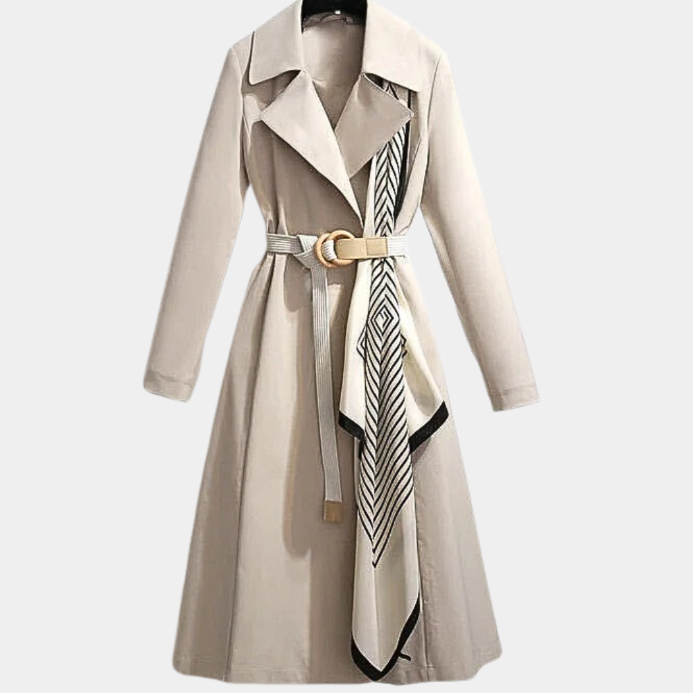 Dakota women's belted double-breasted mid-length coat in classic trench style with polished tailored fit