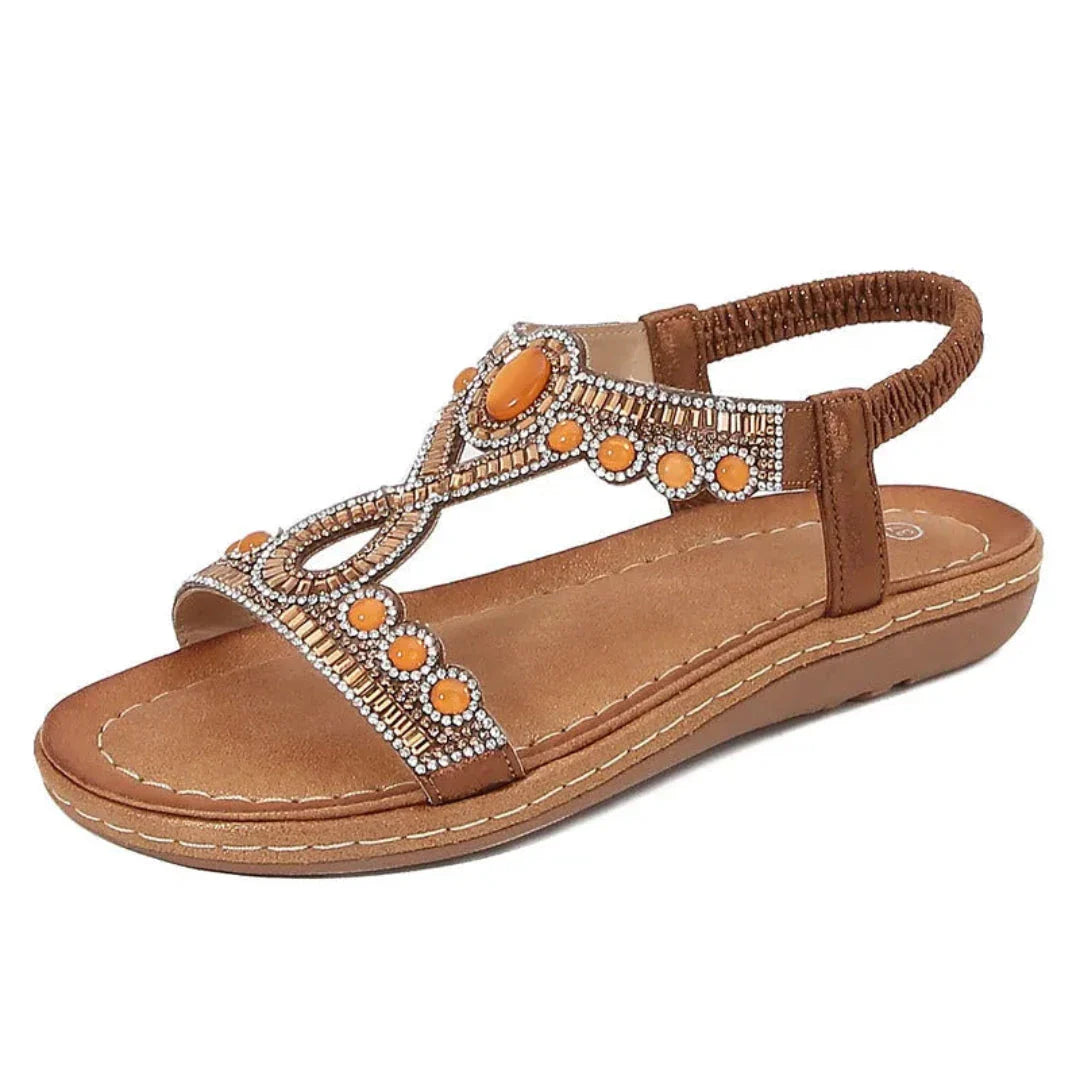 Ariana beaded slingback flat sandals with crystal rhinestone embellishments and open-toe design