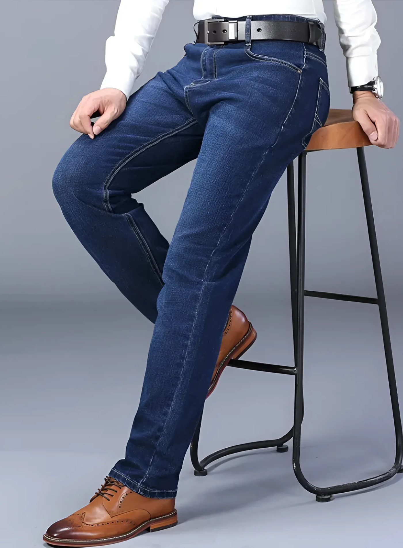 Men's denim blend straight-leg pants mid-rise waistband smart casual everyday comfort fit