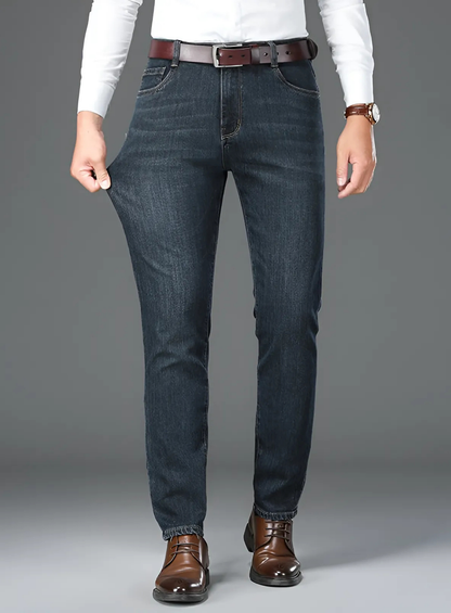 Men's denim blend straight-leg pants mid-rise waistband smart casual everyday comfort fit