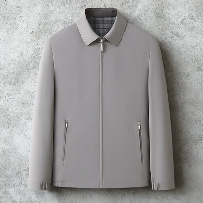 Men's regular fit zip-up jacket with spread collar and plaid lined interior for everyday warmth
