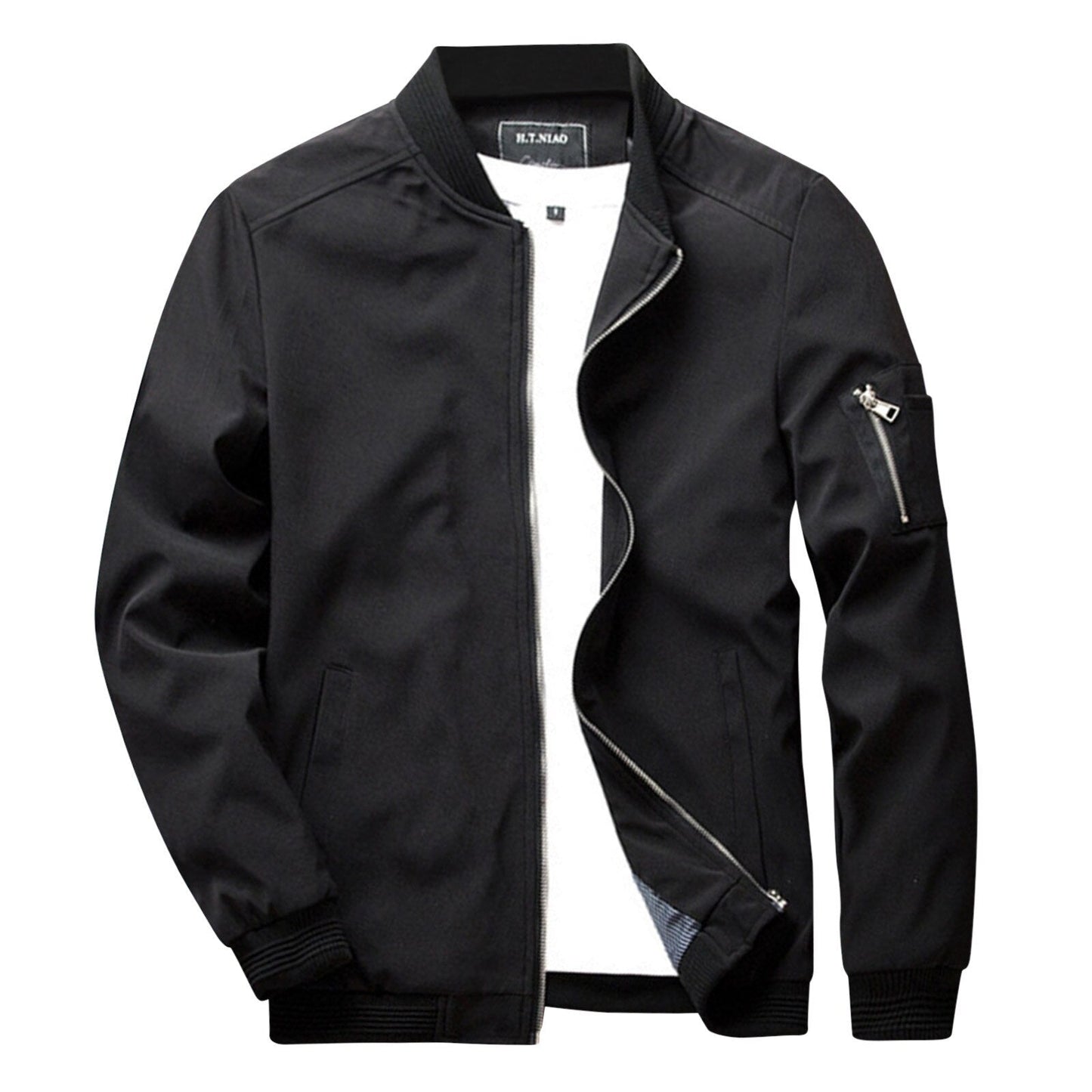 Men's olive green lightweight bomber jacket streetwear style waist-length cut layer-friendly fabric