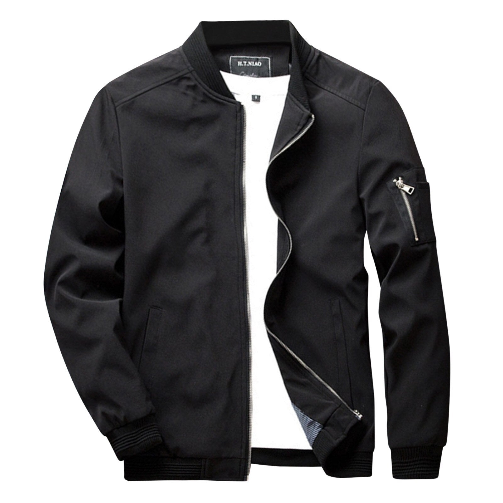 Men's olive green lightweight bomber jacket streetwear style waist-length cut layer-friendly fabric
