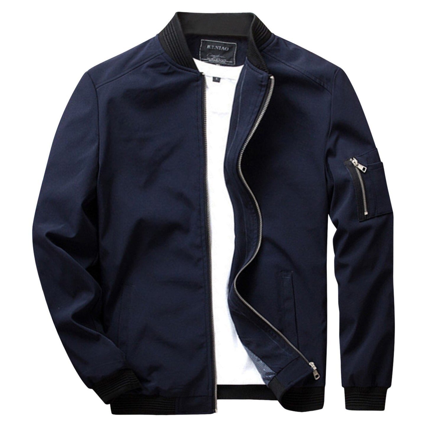 Wavlynn Robert men's olive green lightweight bomber jacket streetwear waist-length silhouette