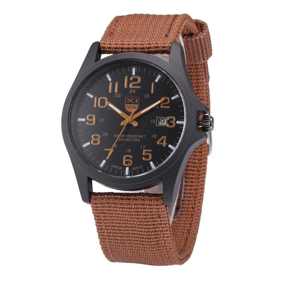 Men's tactical military analog watch 45mm stainless steel case luminous hands durable nylon strap