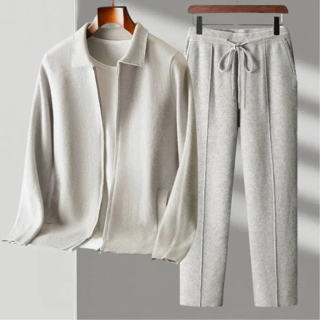 Cade merino wool matching set zip-up jacket relaxed drawstring pants modern tailored fit