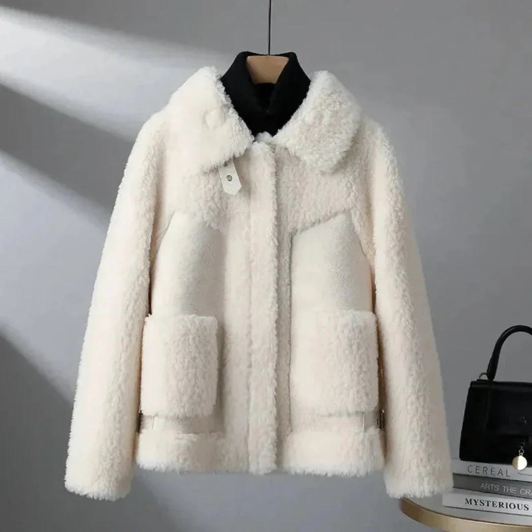 Camel lambswool overcoat with turndown collar, granular texture and Italian-inspired tailored silhouette