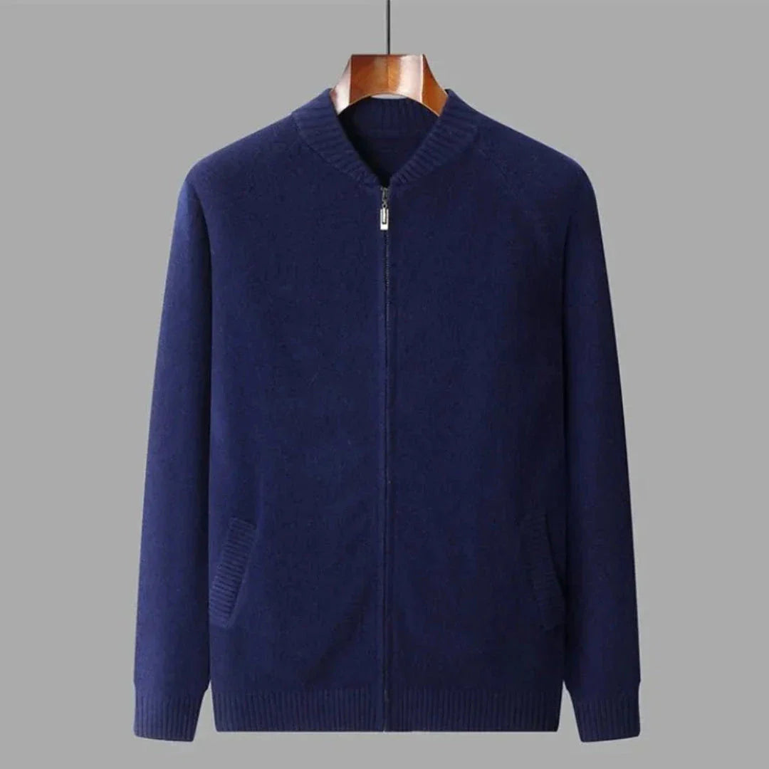 Cain unisex full-zip wool sweater in classic style, breathable 100% wool layering essential