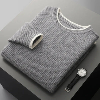 Cal ribbed crewneck wool sweater in pastel tone with raglan sleeves and relaxed fit