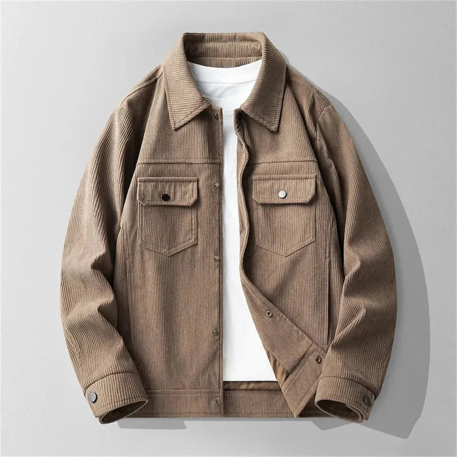 Caleb classic corduroy jacket with structured collar, ribbed texture, dual chest pockets, relaxed fit