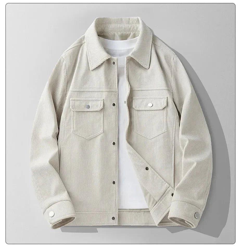 Caleb classic corduroy jacket with structured collar, ribbed texture, dual chest pockets, relaxed fit