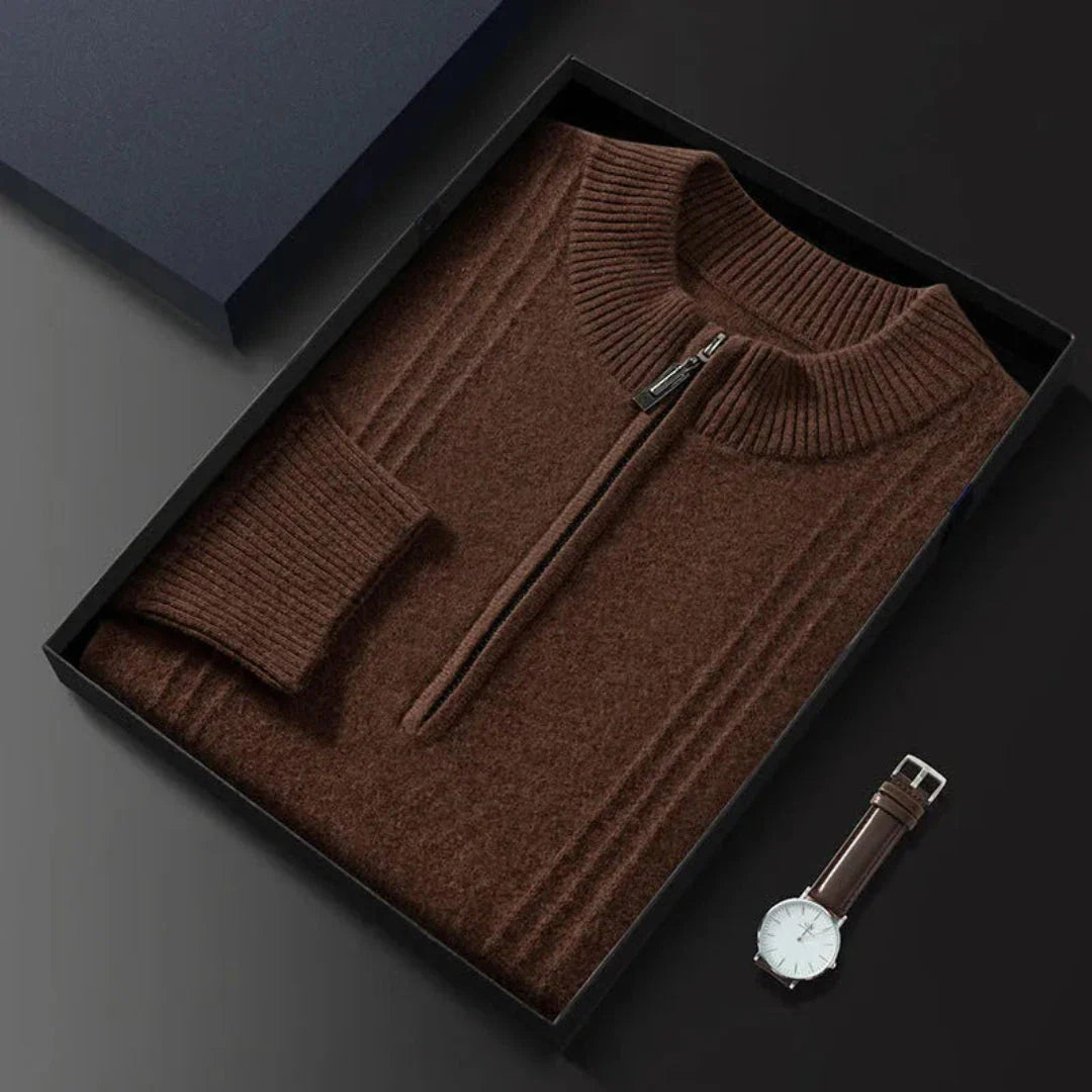 Calvin Classic half-zip wool blend sweater with ribbed collar, cuffs and hem for timeless style