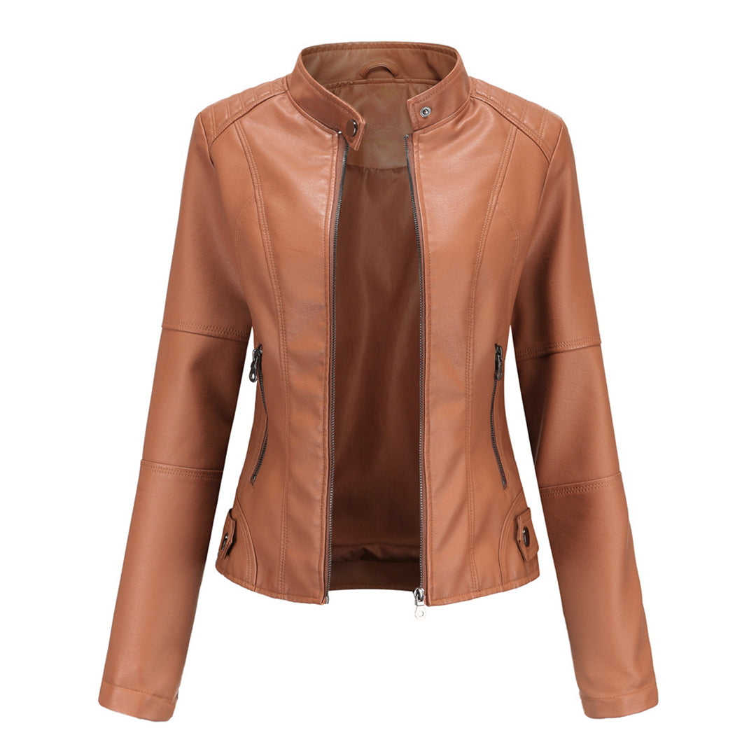Sleek modern structured jacket in neutral tone with tailored silhouette and refined minimalist design