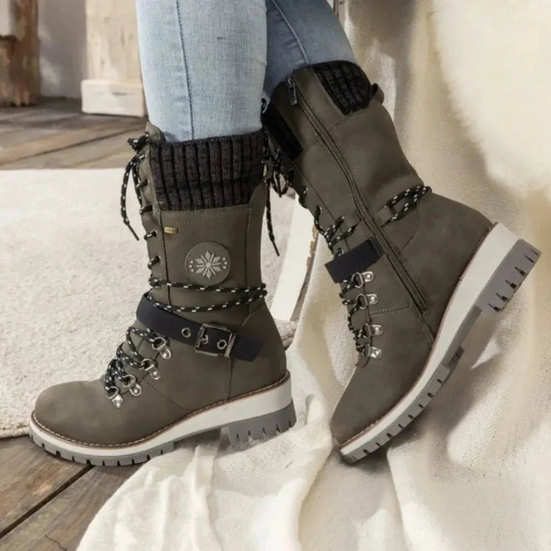 Tracy lace-up snow boots with soft knit cuff, waterproof upper, and anti-slip rubber sole