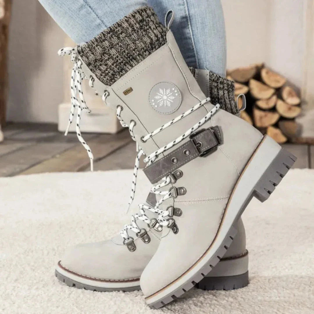 Tracy lace-up snow boots with soft knit cuff, waterproof upper, and anti-slip sole for winter style