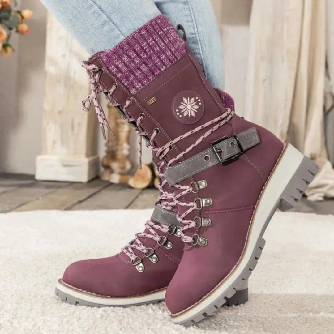 Tracy lace-up snow boots with soft knit cuff, waterproof upper, and anti-slip sole for winter style