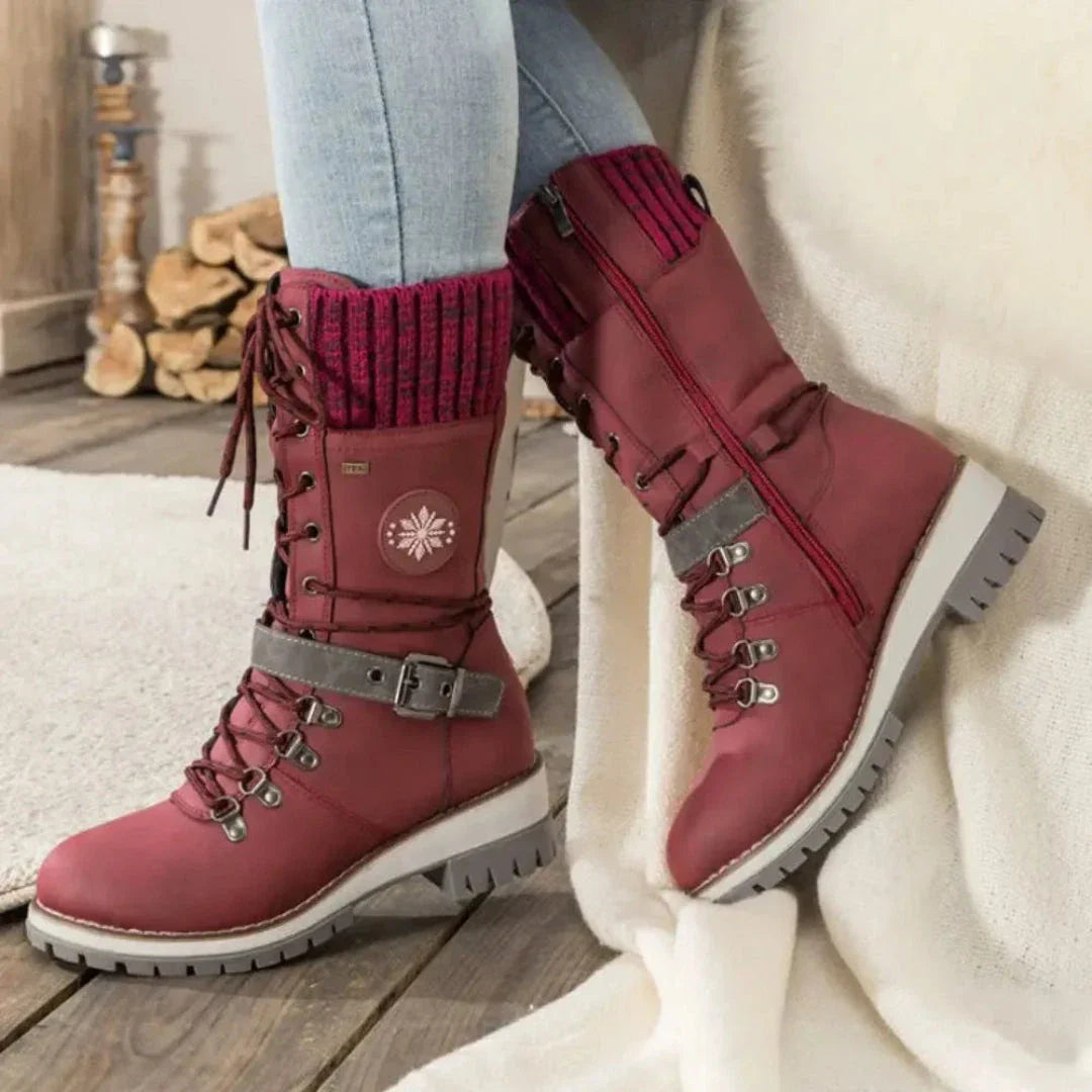 Tracy lace-up snow boots with soft knit cuff, waterproof upper, and anti-slip sole for winter style