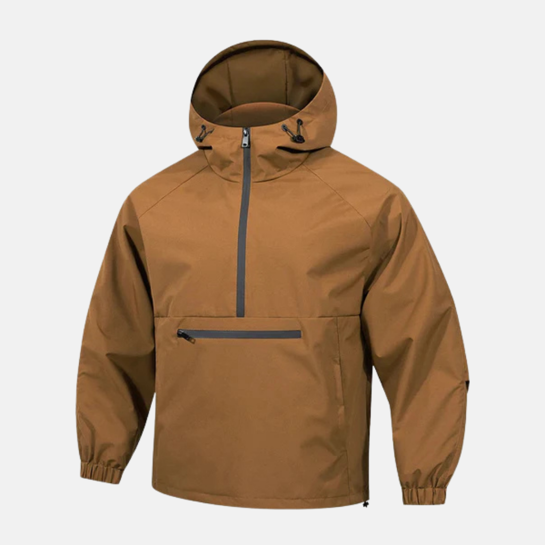 Men's lightweight woven blend anorak jacket hooded high neck loose fit hip-length essential