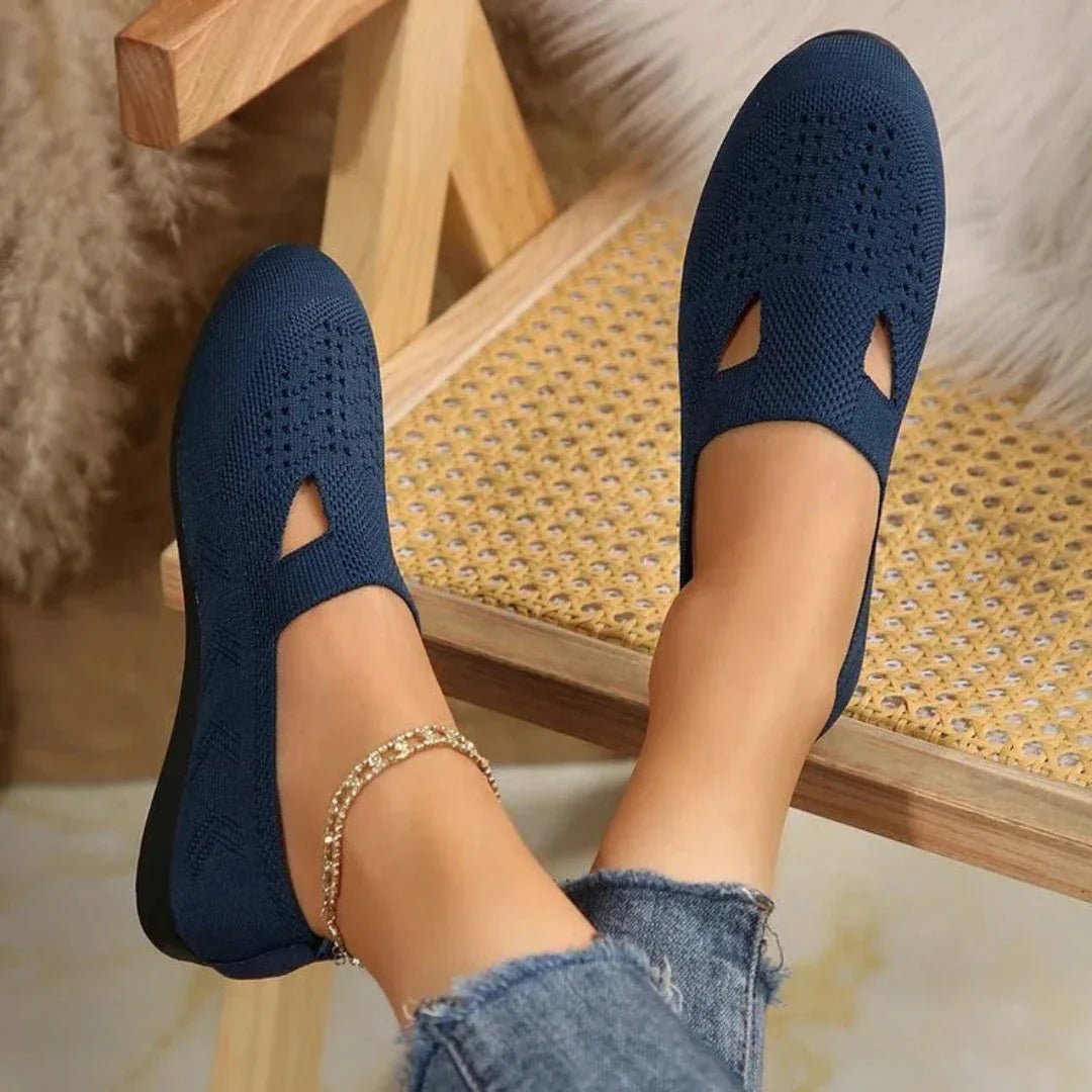 Carla slip-on comfort knit flats with stretch-knit upper, comfort support, and flexible rubber sole