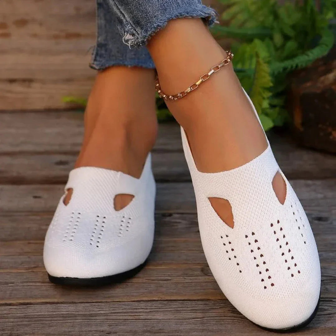 Carla beige slip-on knit flats with comfort insole and comfort support for all-day comfort