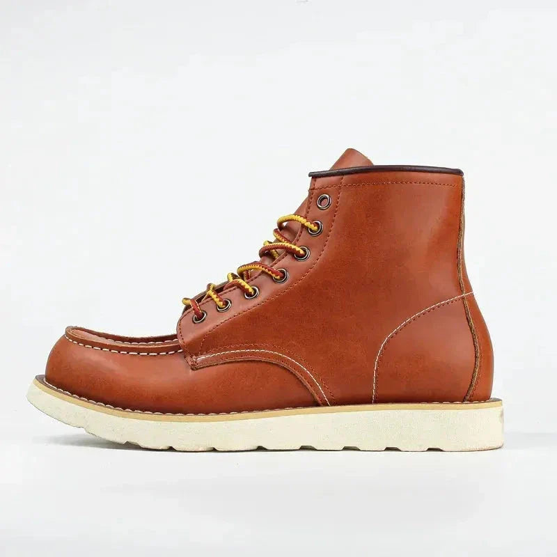 Carlo brown leather high-top ankle boot with cushioned sole and insulating wool lining