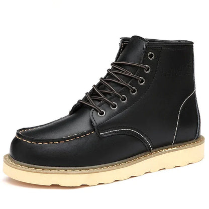 Carlo brown premium leather high-top ankle boot with cushioned sole and wool lining