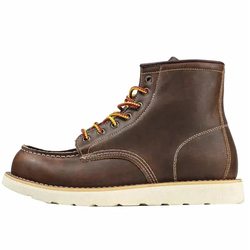 Carlo brown premium leather high-top ankle boot with cushioned sole and insulating wool lining
