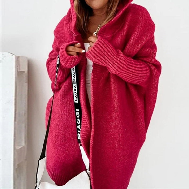 Soft beige unisex hooded knit cardigan open-front cozy plush layering piece for everyday warmth