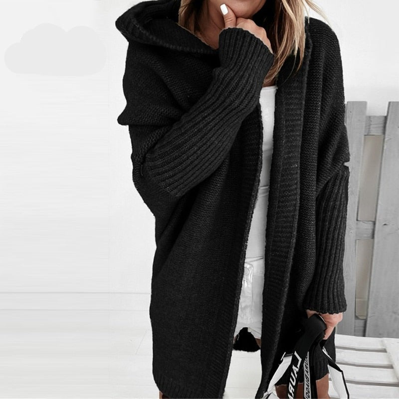 Soft plush knit hoodie cardigan in cozy neutral open-front unisex silhouette for effortless layering