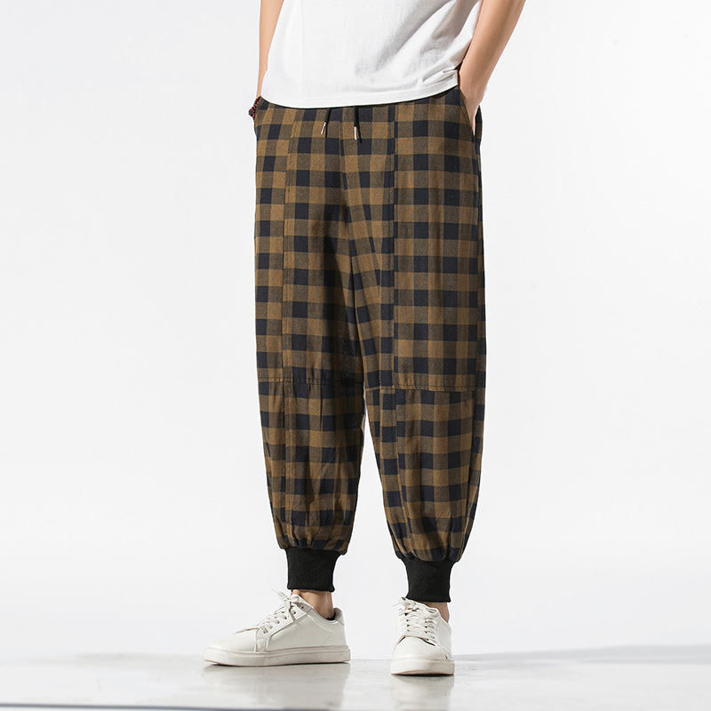 Carter Check Joggers tapered cotton flannel pants with bold vintage check pattern and ribbed cuffs