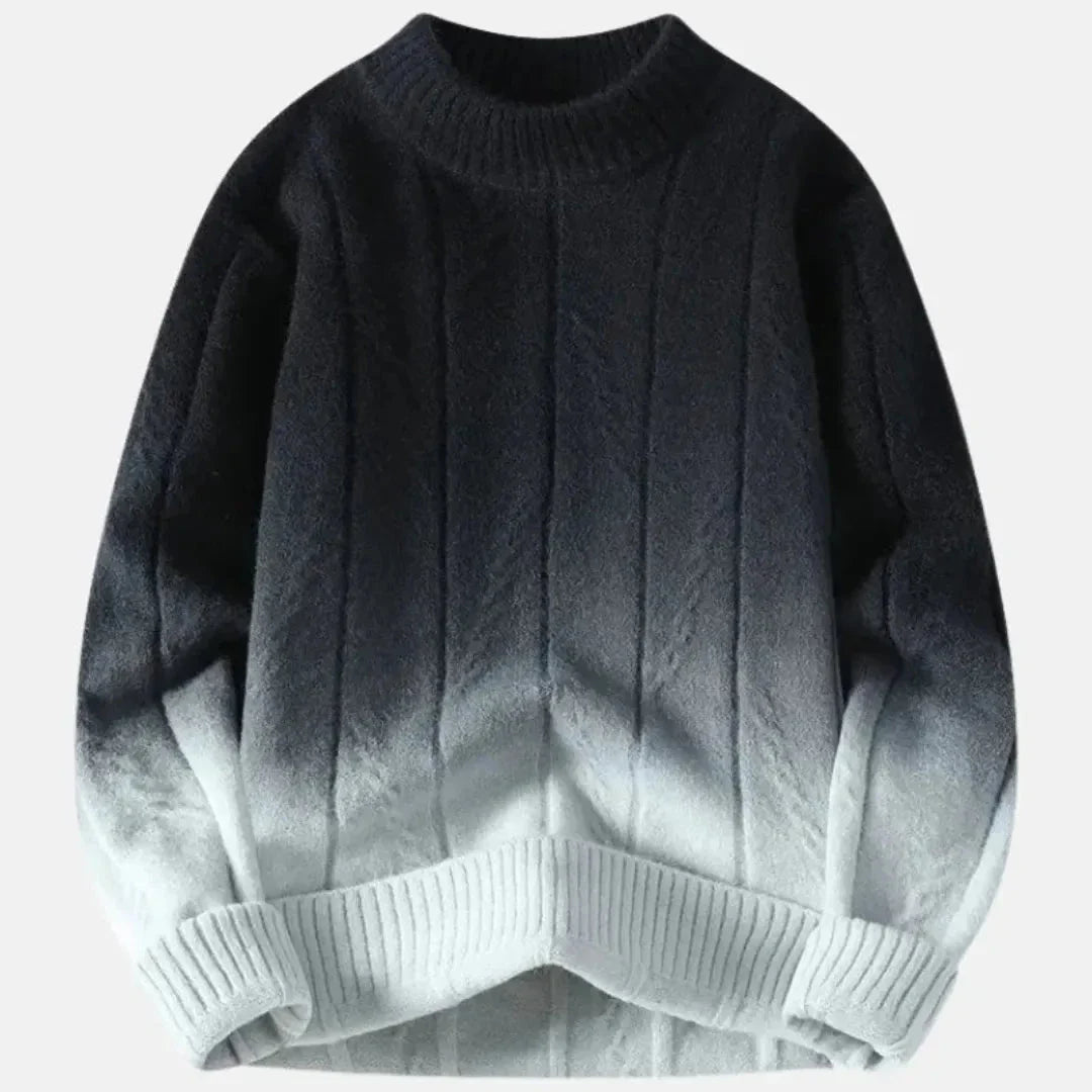 Wavlynn rust-to-ivory ombré wool blend crewneck sweater unisex relaxed fit with ribbed cuffs