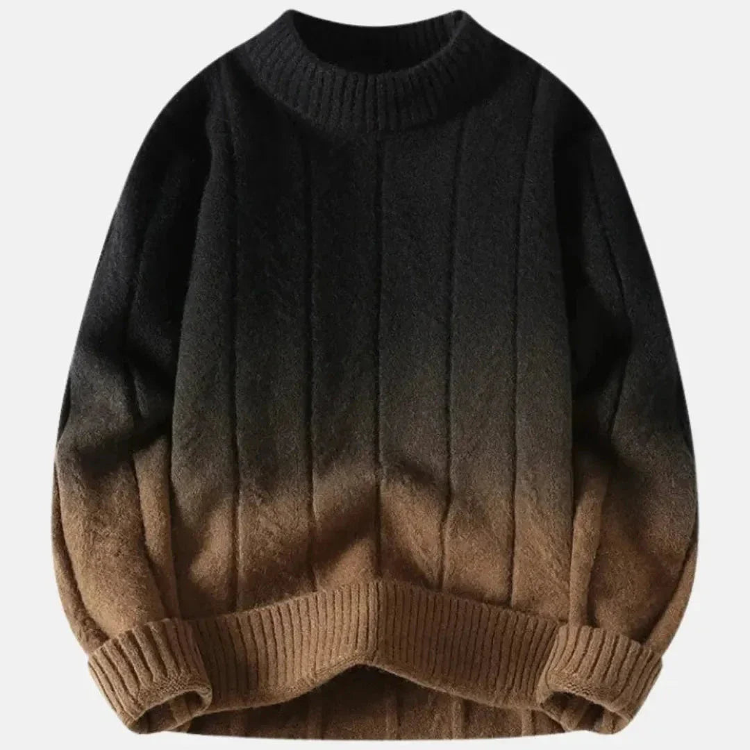 Wavlynn rust-to-ivory ombré wool blend crewneck sweater unisex relaxed fit with ribbed cuffs