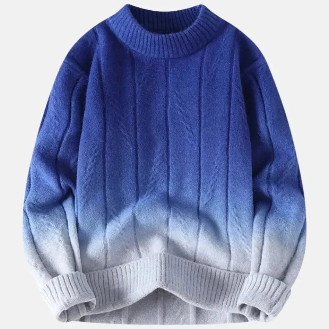 Wavlynn rust-to-ivory ombré wool blend crewneck sweater unisex relaxed fit ribbed cuffs gradient knit