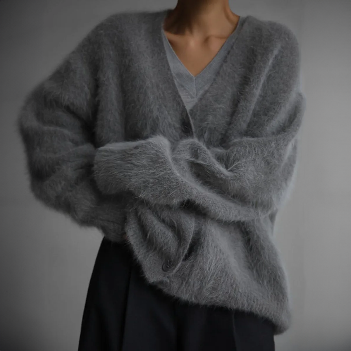 Women's cream fluffy knit cropped cardigan relaxed fit with cloud-soft textured yarn