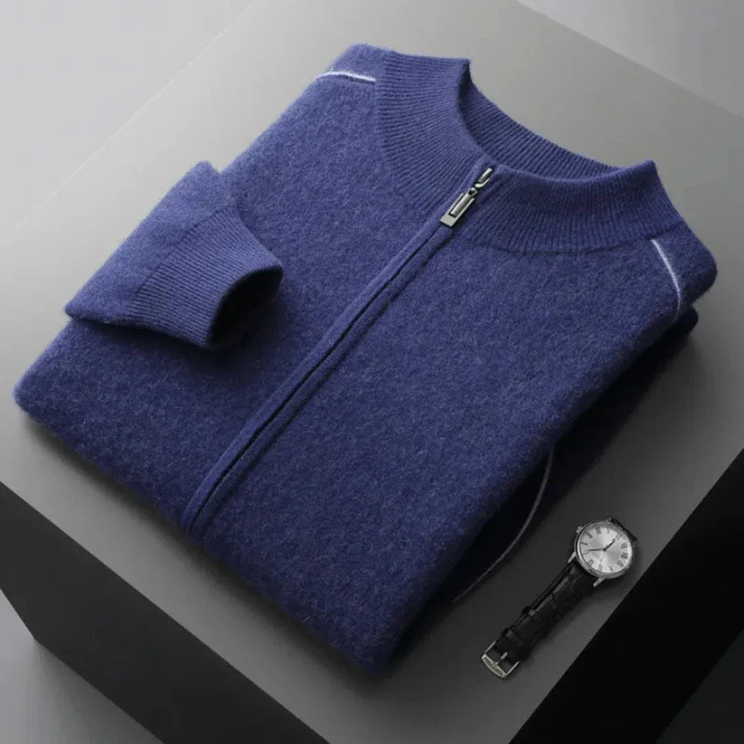 Daxton unisex cashmere full-zip sweater, clean modern silhouette in premium knit blend for layering