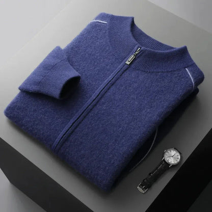 Daxton unisex cashmere full-zip sweater, clean modern silhouette in premium knit blend for layering