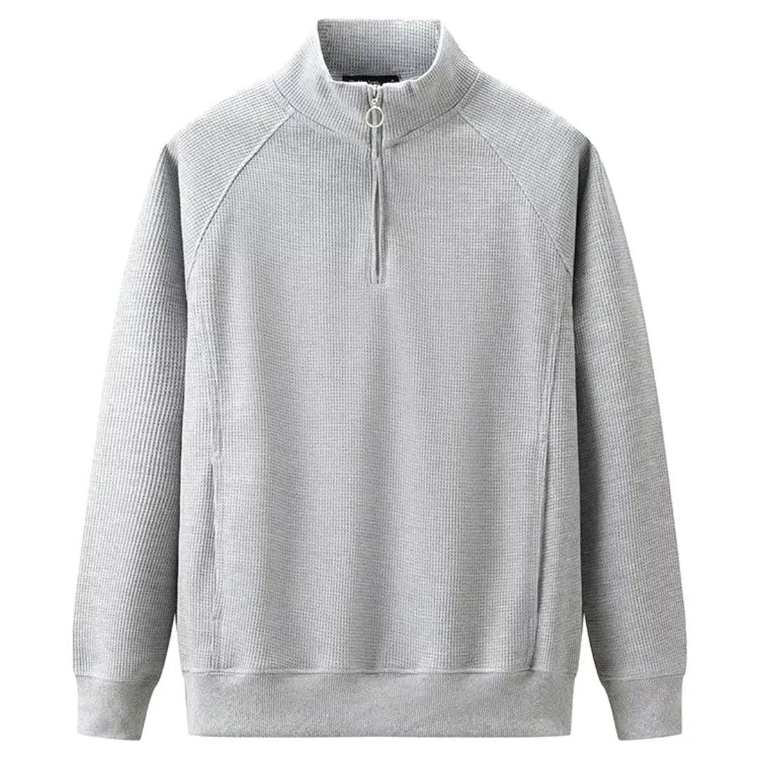 Dylan waffle-knit sweatshirt with half-zip ring puller, ribbed cuffs, textured cozy layering style