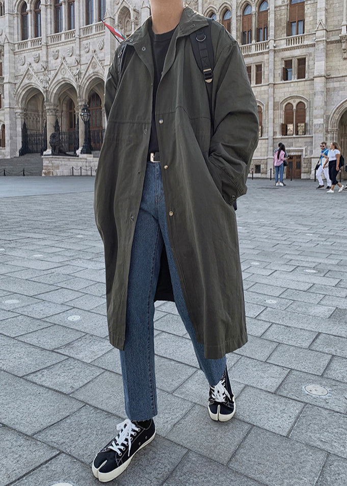Wavlynn Army Green Cotton Longline Coat For Men Lightweight Spring Jac