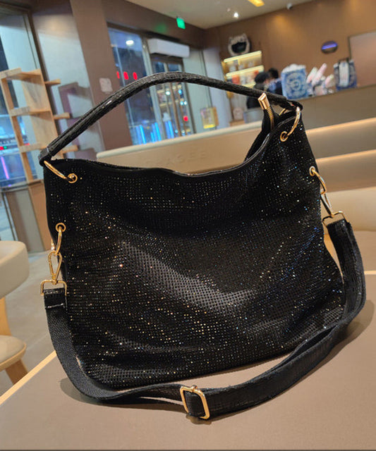 Sacs à bandoulière décontractés en similicuir noir avec strass pour femme - Wavlynn