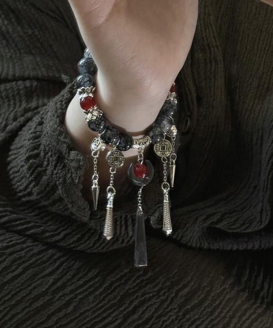 Bracelet à breloques décontracté en argent sterling noir et agate - Wavlynn