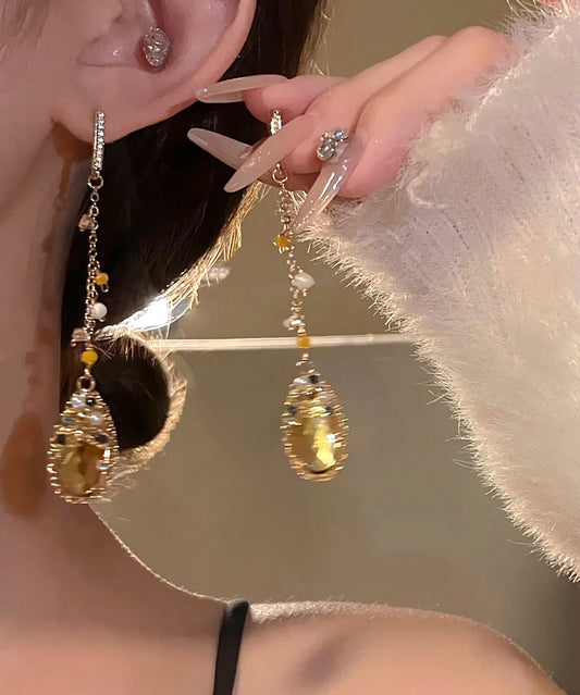 Boucles d'oreilles pendantes décontractées en or, cuivre, zircon, cristal, perles, pompon, goutte d'eau - Wavlynn