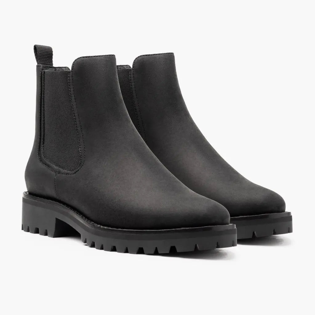 Women's casual black platform ankle boots with low 1-3cm heel and non-slip rubber treaded outsole