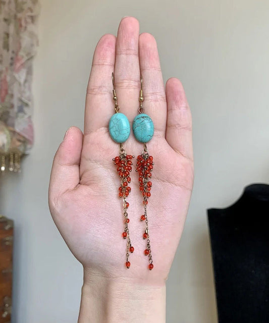 Boucles d'oreilles pendantes décontractées en argent sterling rouge surdoré, turquoise et grenade - Wavlynn