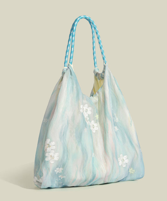 Sacs à bandoulière décontractés en nylon bleu ciel avec broderies marguerites - Wavlynn