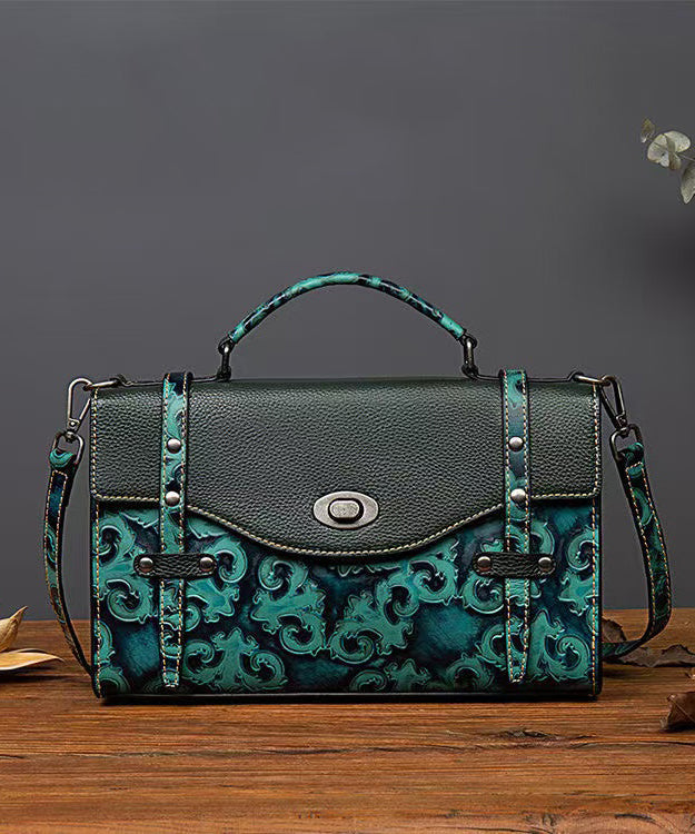 Sac messager décontracté vintage en cuir de veau gaufré vert - Wavlynn