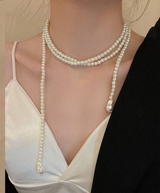 Collier décontracté en alliage blanc avec perles graduées - Wavlynn
