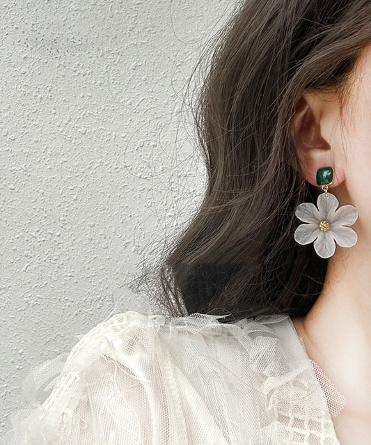 Boucles d'oreilles pendantes décontractées en alliage de cuivre blanc avec motif floral - Wavlynn
