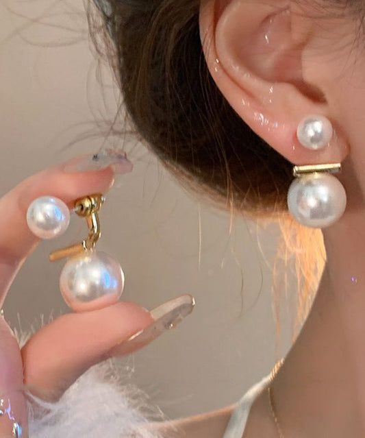 Boucles d'oreilles à tige décontractées en cuivre blanc avec perles surdorées - Wavlynn
